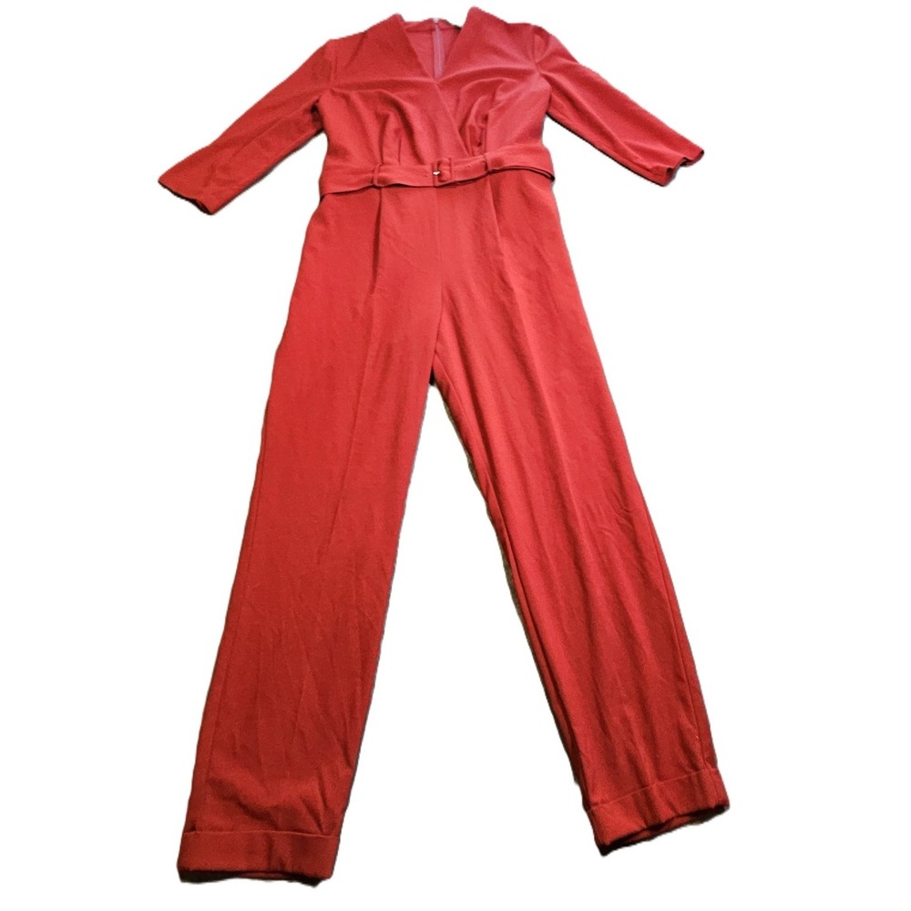Women's Jumpsuit Belted V-Neck Red SZ 12 Business,Career,Casual,Dressy,Workwear